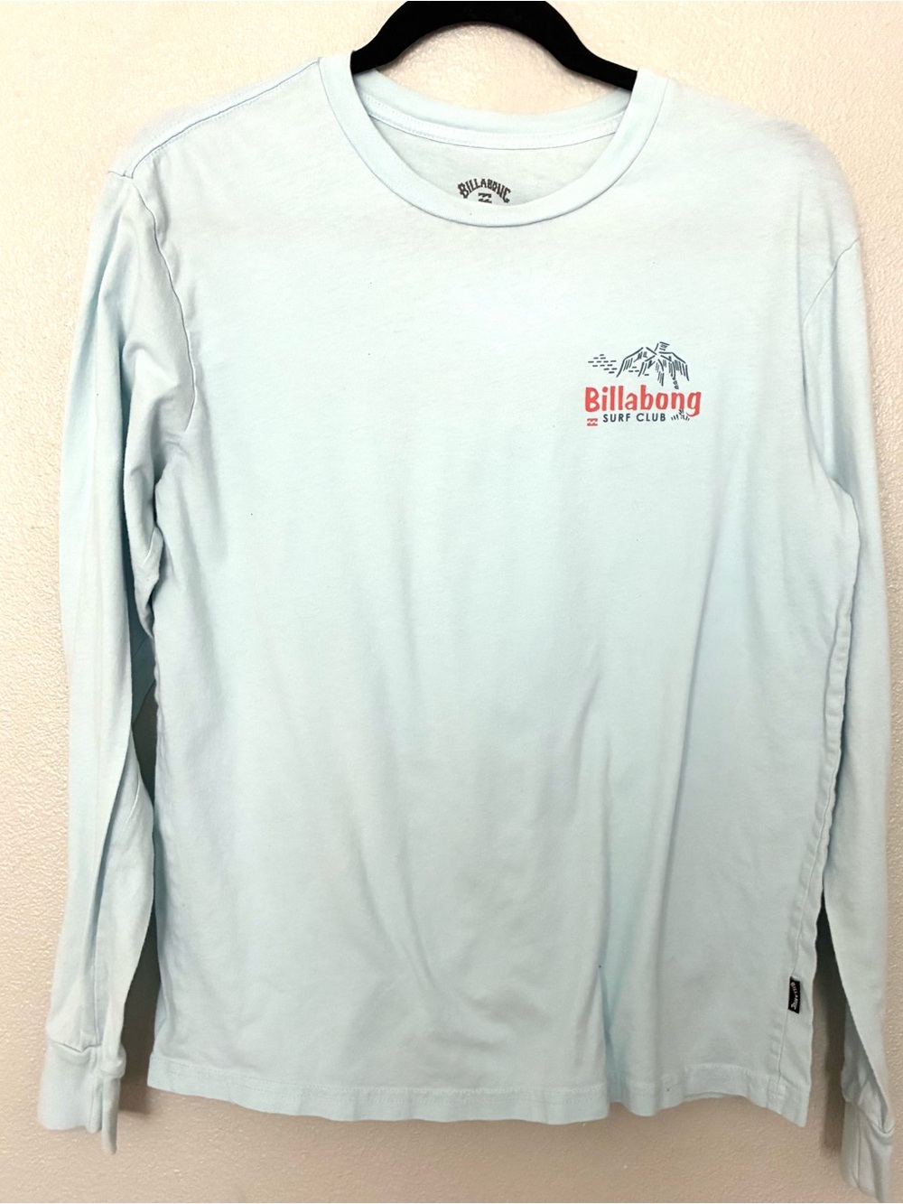 Billabong Surf Club Long Sleeve Tee Women’s S Light Blue Graphic